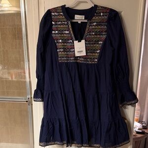Pomander Place Navy Dress with Colorful Embroidery